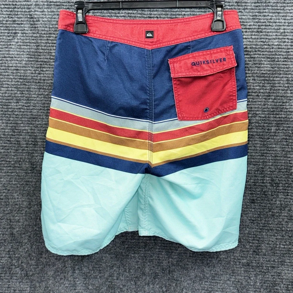 Quiksilver Mens Board Shorts Striped Colorblock Swim Trunks Multicolor Size 28